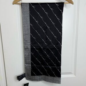 Club Monaco 100% Silk Black and White Houndstooth Scarf “Who Is She”